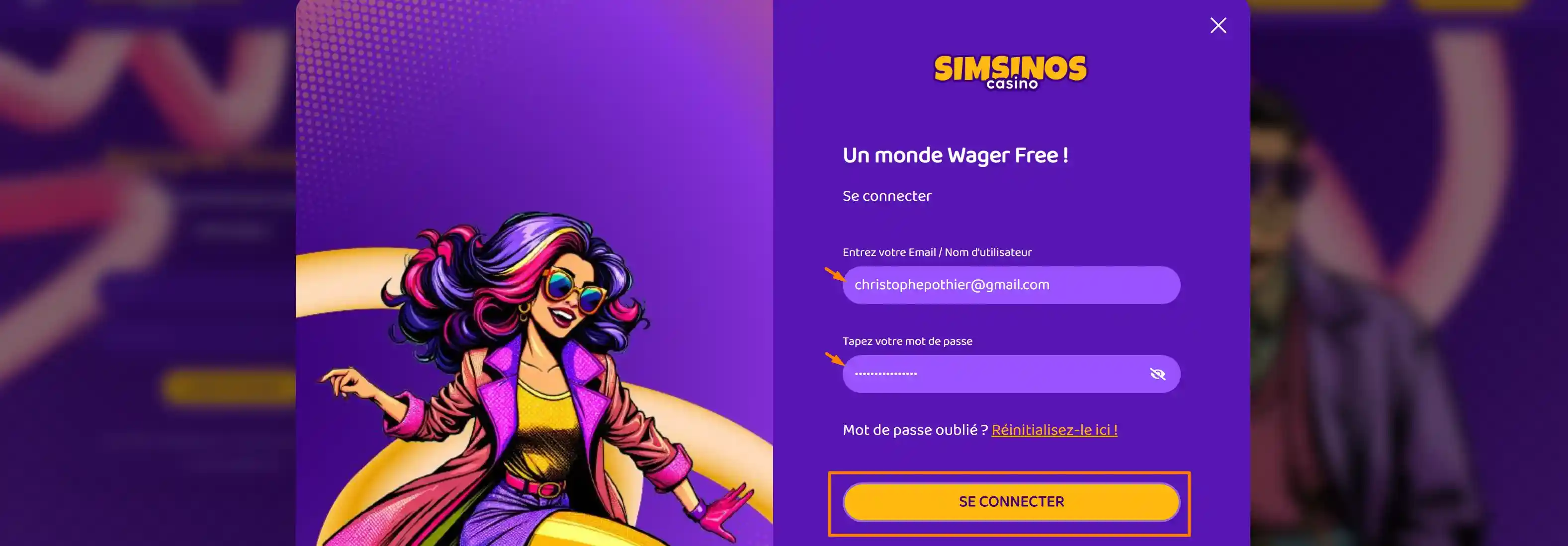 Connexion au compte Simsinos
